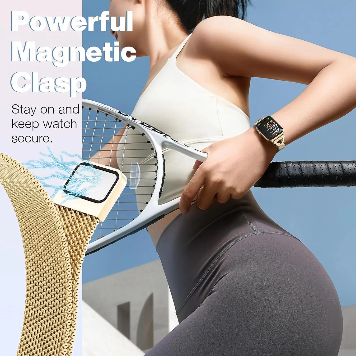 Thin Mesh Loop with X-Shape Clasp Compatible with Apple Watch Bands Women