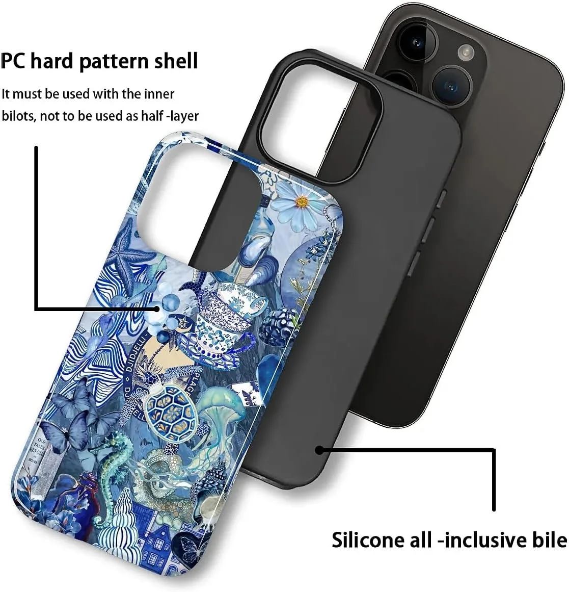 DAIZAG Case for iPhone 15 Pro,Mixed 2 Layer Design Shockproof Soft TPU Ddouble Protection Phone Case for iPhone 15 Pro-Blue Book Sea Life World