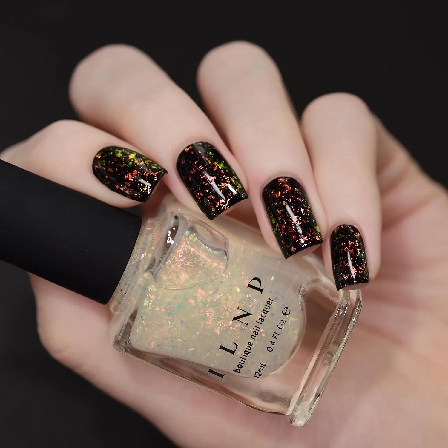 ILNP Encore - Glowing Orange, Green Color Shifting Iridescent Flakie Topper Nail Polish