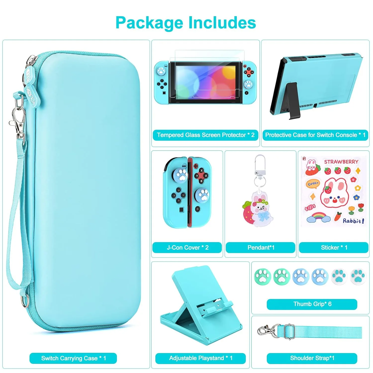 Younik Switch Accessories Bundle, 17 in 1 Blue Switch Accessories Kit for Girls Include Switch Carrying Case, Adjustable Stand, Protective Case for Switch Console & J-Con(Blue)