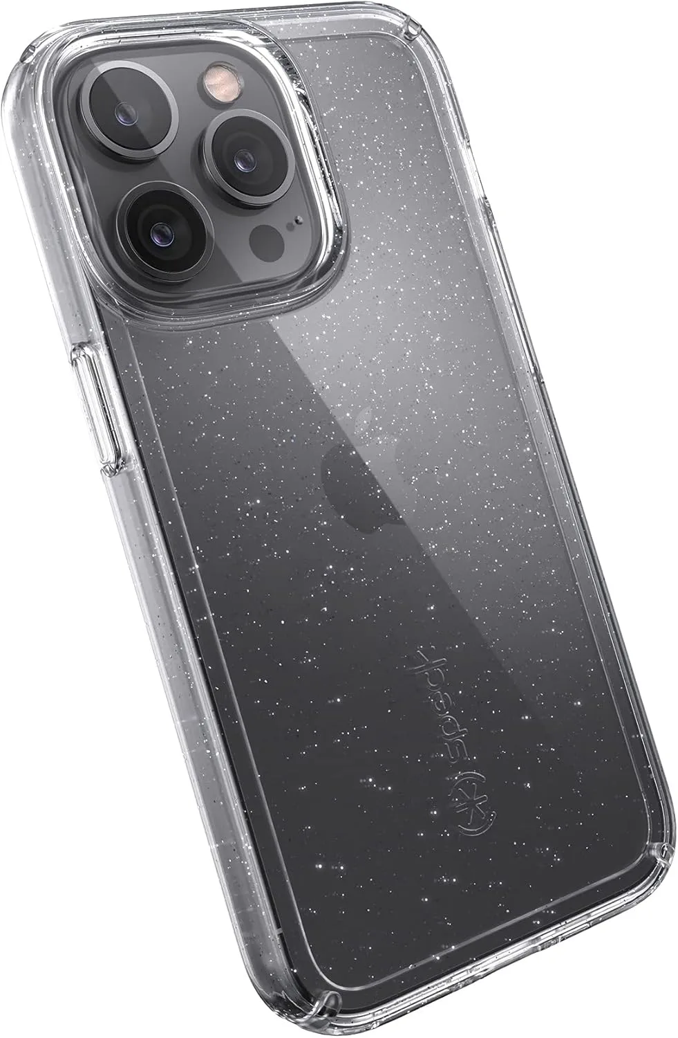 Carcasa Speck MagSafe para iPhone 13 Pro transparente con glitter platino