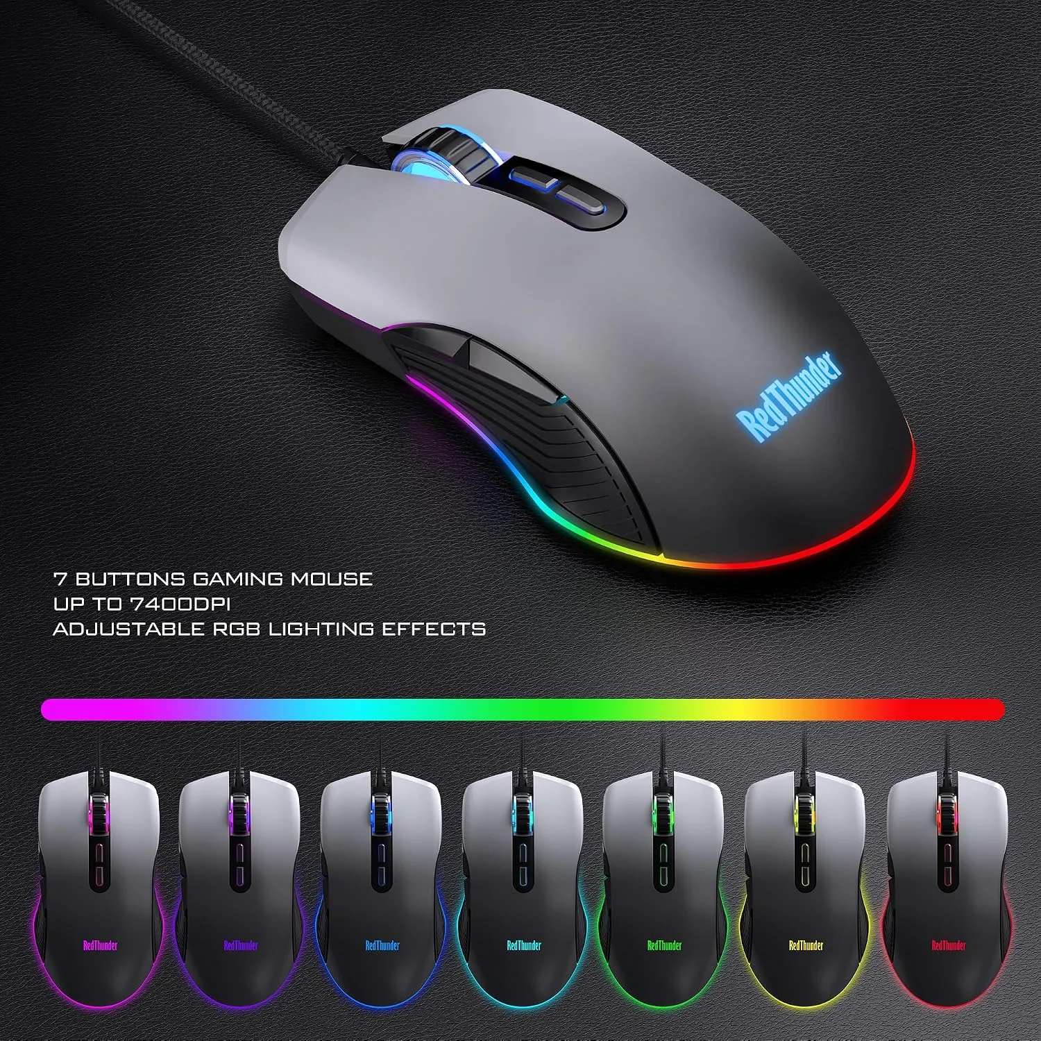 RedThunder K10 Wired Gaming Keyboard, Mouse Wrist Rest Combo, RGB Backlit, Mechanical Feel Anti-ghosting Keyboard + 7D 7200 DPI Mice+Soft Leather Wrist Rest 3 in 1 PC Gamer Accessories(Gradient Gray)