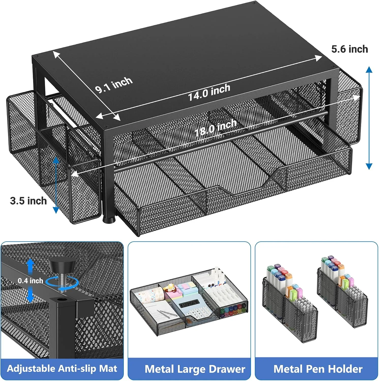 OPNICE Desk Organizer, Monitor Stand Riser with Drawer and 2 Pen Holders