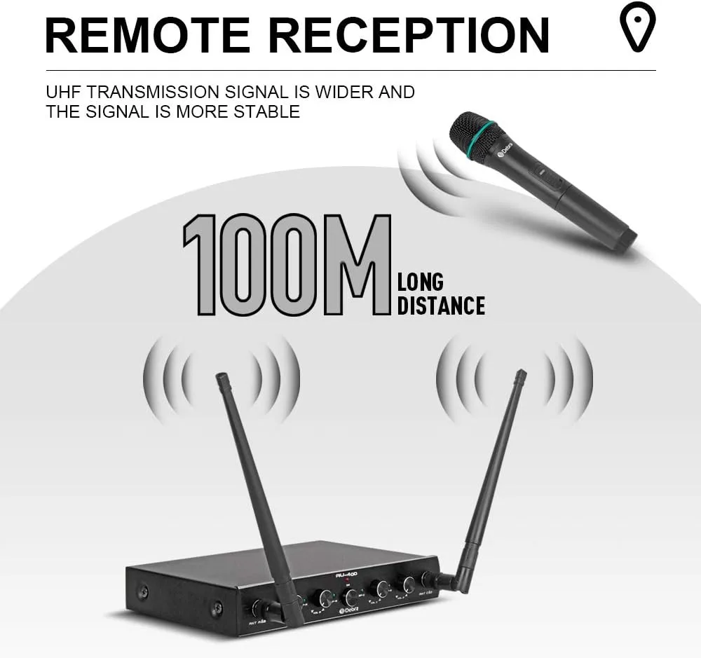 D Debra Audio AU400 Pro UHF 4 Channel Wireless Microphone System