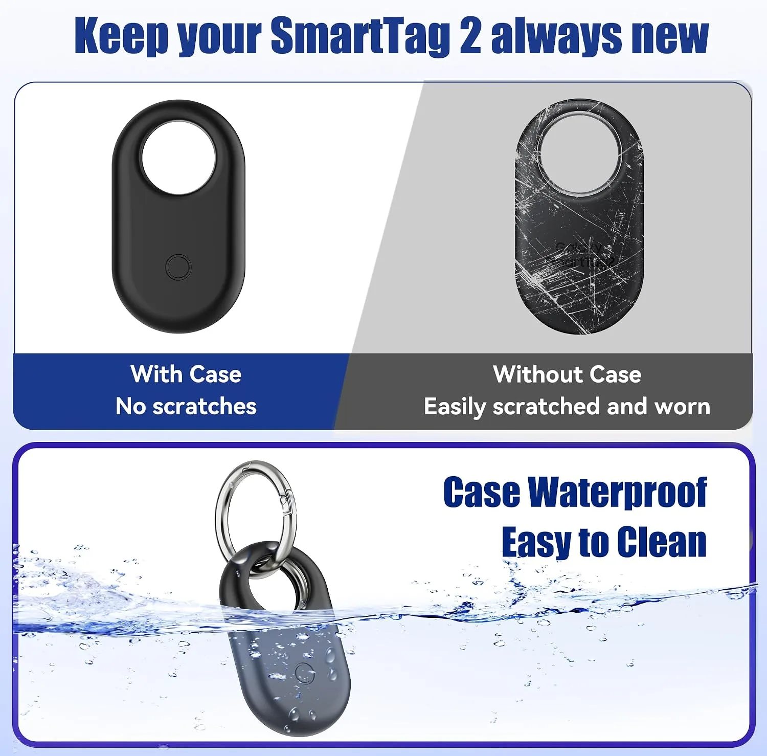 [4 Pack] for Samsung Smart Tag 2 Case, Silicone Holder for Galaxy Smarttag2 with Keychain Full Body Shockproof, Anti-Scratch, for Backpacks, Keys, Luggage, Pets, Dog Collars, Black, White, Blue, Pink