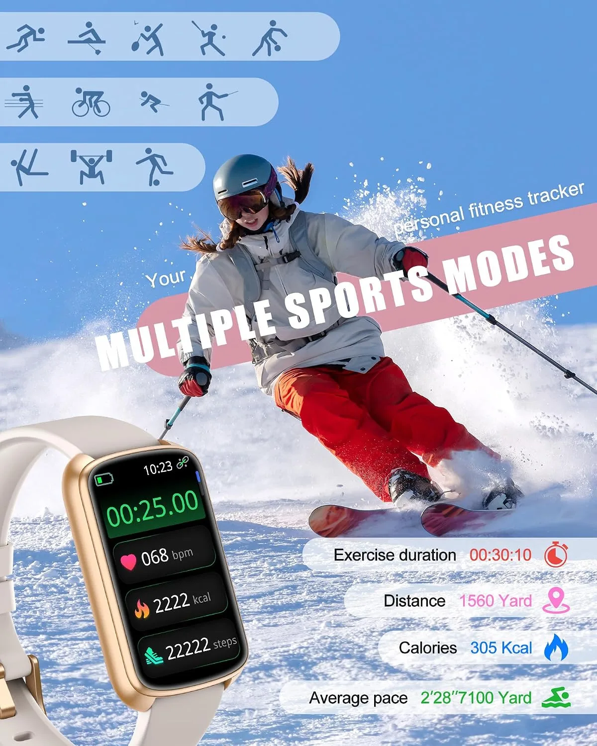 Fitness Tracker, Smart Watch for Women Men with 24/7 Heart Rate/Blood Pressure/Blood Oxygen Monitor,Sleep Tracker,Step & Calorie Counter, IP68 Waterproof Fitness Watches Compatible with Android&iPhone