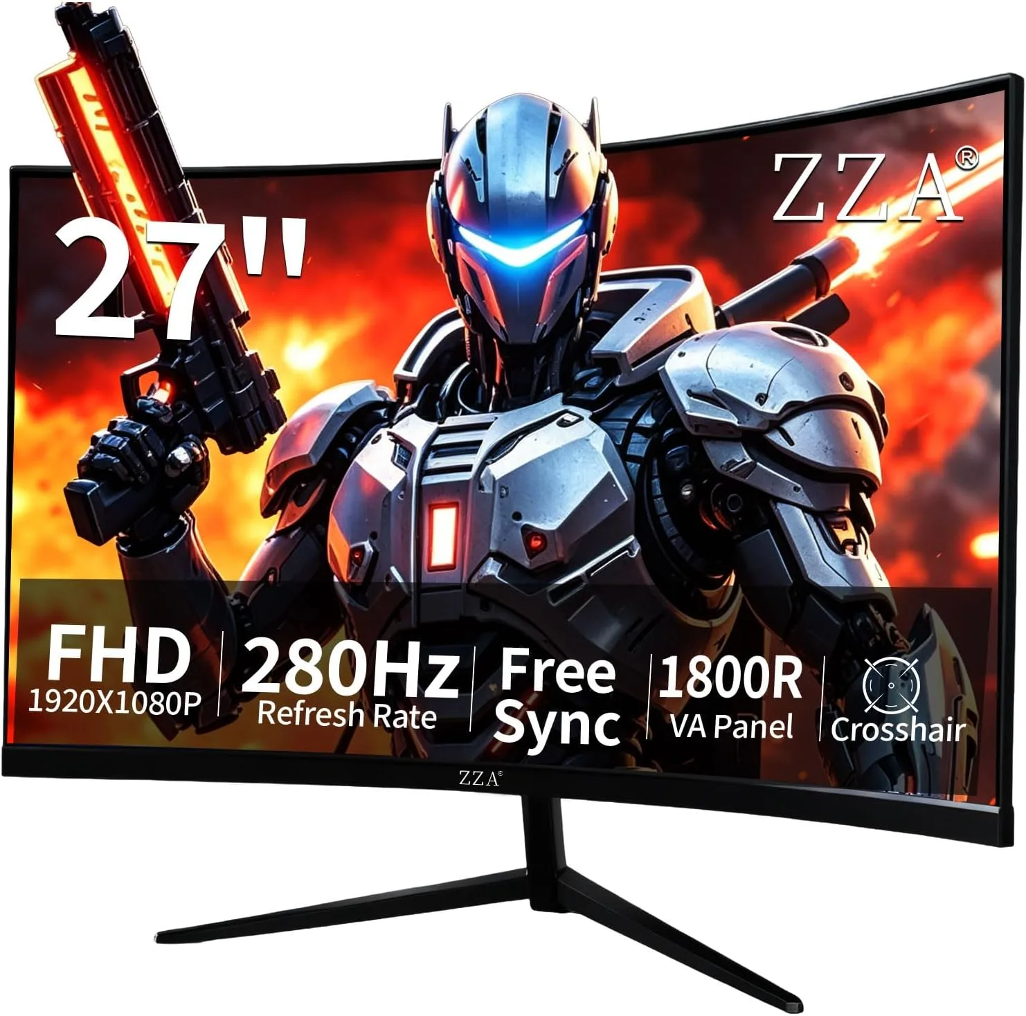 ZZA 27 Inch Curved Gaming Monitor 280Hz, FHD 1080P PC Monitor, 1ms Gamer Screen, AMD FreeSync Premium, 100% sRGB, VESA Mountable, Eye Care Computer Monitor for Gaming Home Office