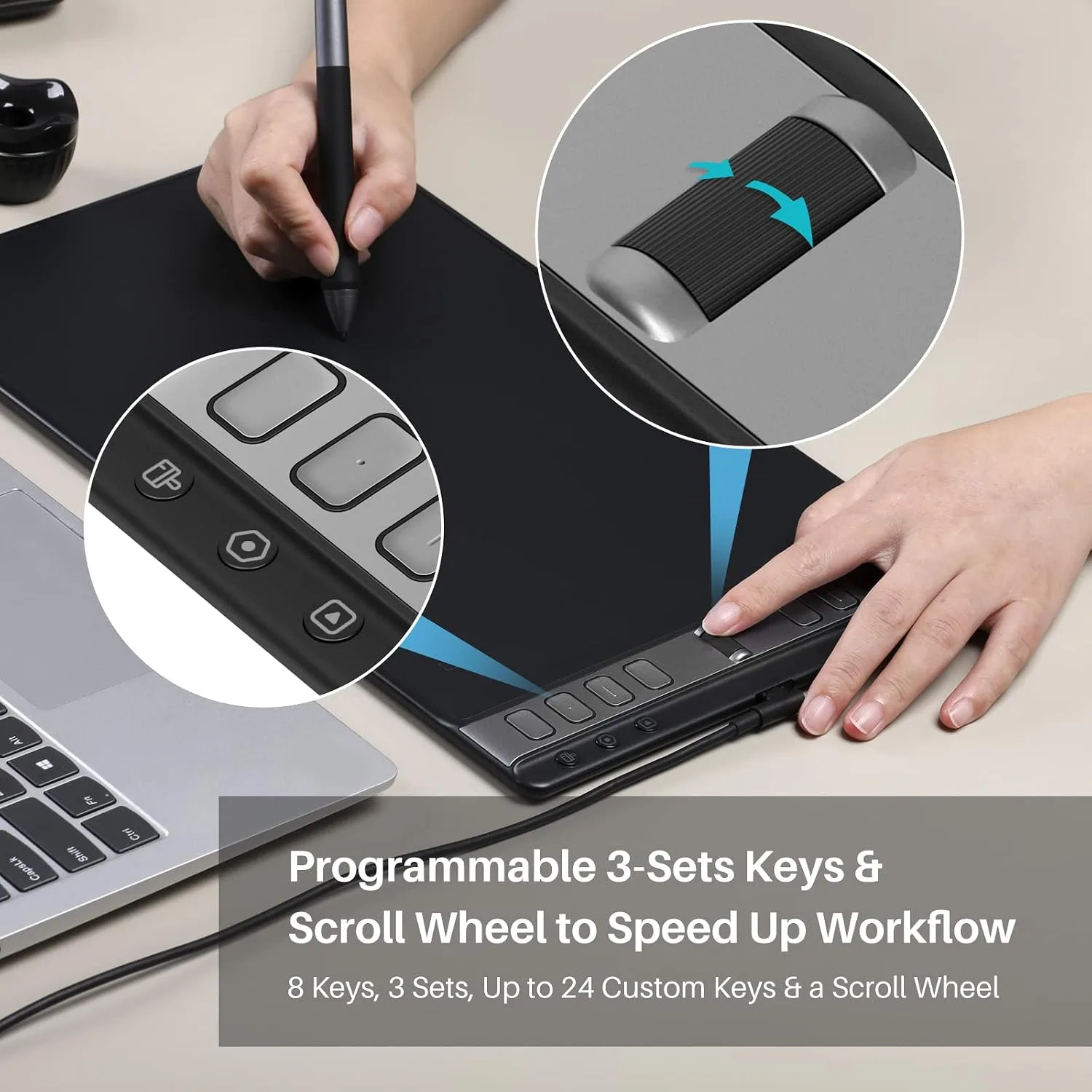 HUION Inspiroy 2 Large Drawing Tablet with 3-Group 8 Customized ExpressKeys