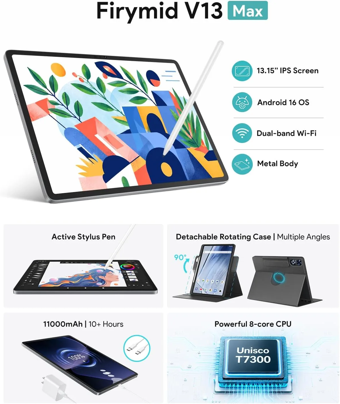 13 Inch Android Tablet with Stylus, 40GB+128GB+2TB Expand