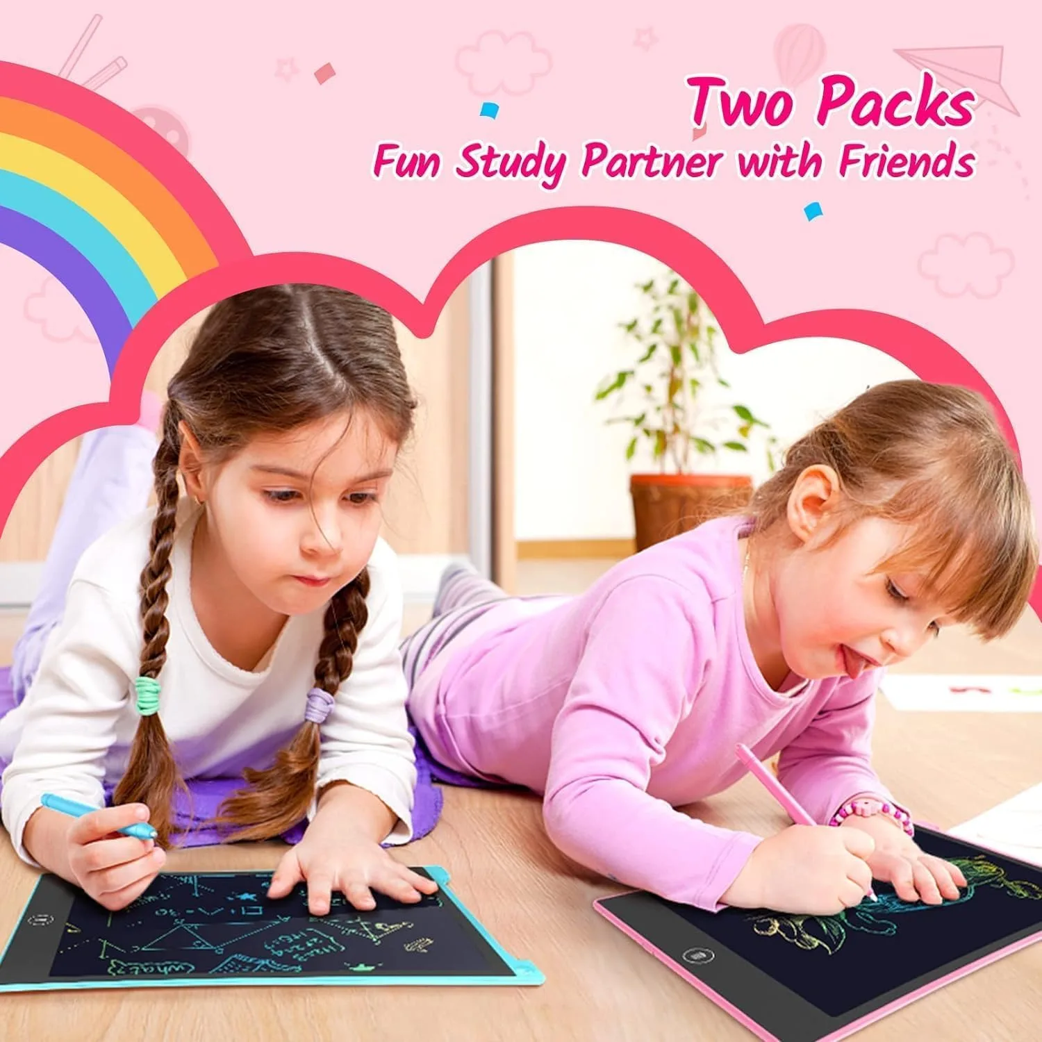 TECJOE 10 Inch 2 Pack LCD Writing Tablet for Kids, Mess Free Drawing Tablet