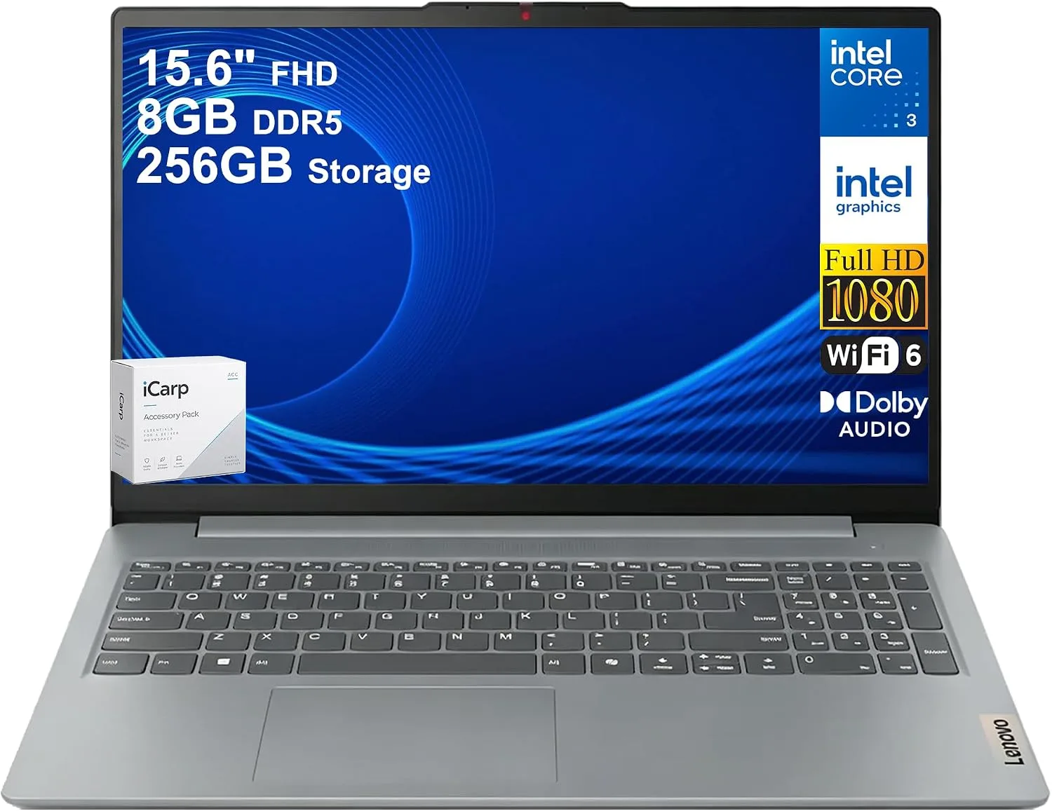 Lenovo IdeaPad Slim 3i Everyday AI Laptop 15.6" FHD Anti-Glare Intel 8-core Core 3 N355 8GB DDR5 256GB Storage (128GB SSD + 128GB SD Card) Privacy Camera Type-C Long Battery Life Win11 ICP Accessory