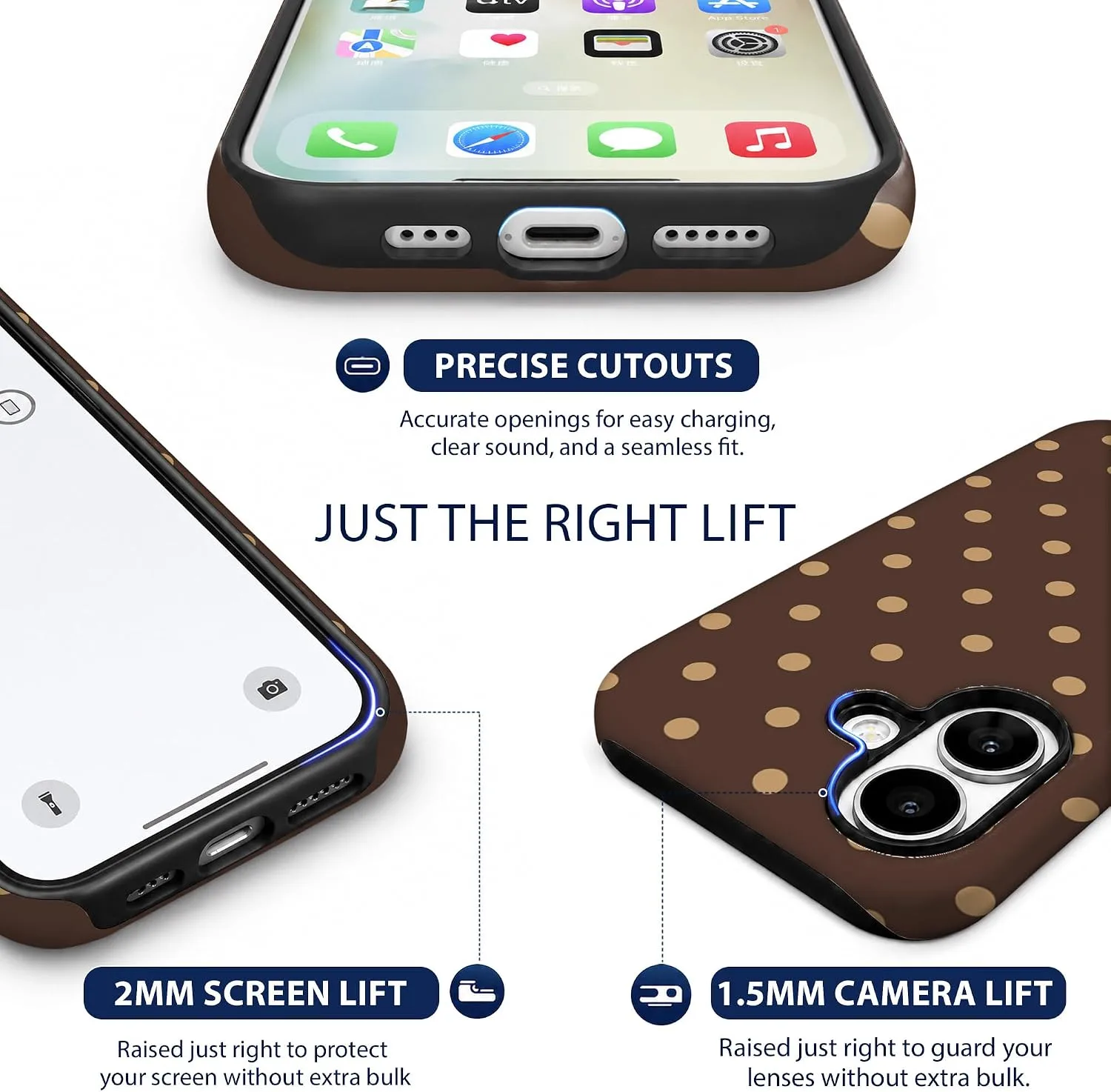 Magnetic for iPhone 16 Phone Case, Cute Brown & Cream Polka Dot