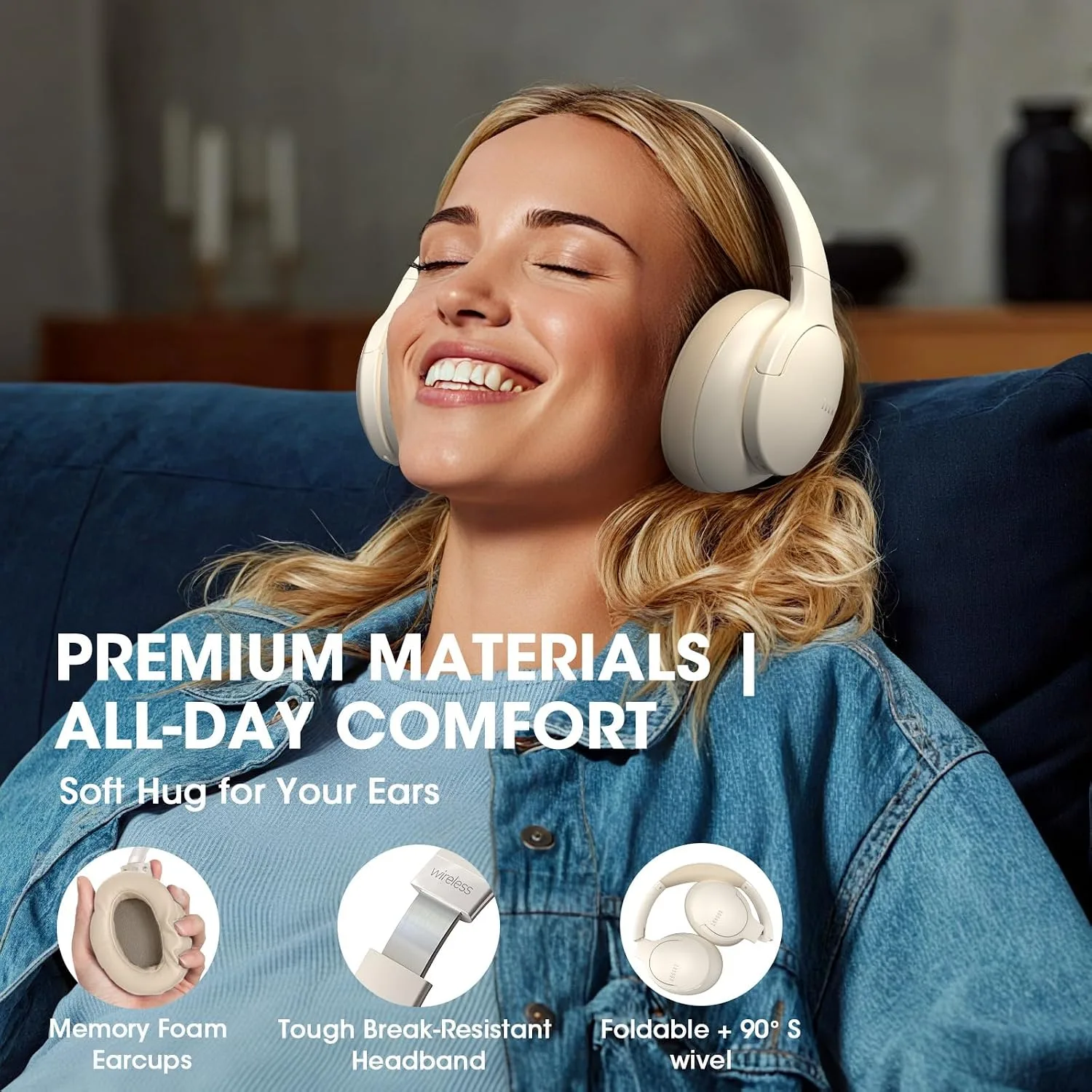 DOQAUS Bluetooth Headphones Over Ear, Headphones Wireless, APP Control