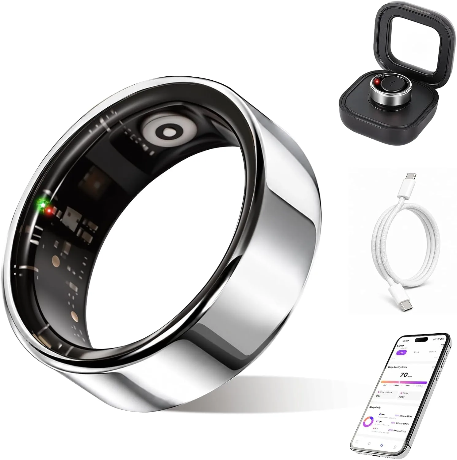 Smart Ring Health Tracker for Women & Men,Fitness Ring (Silver,10#)