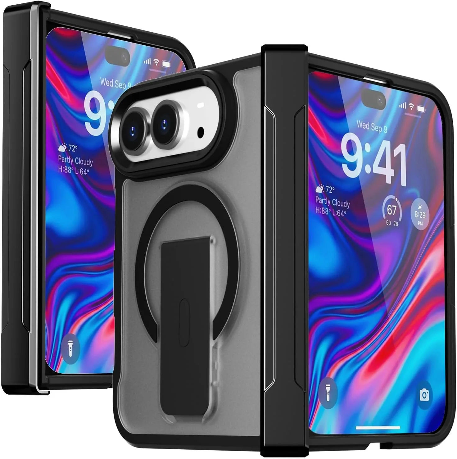 Carcasa Aicase para iPhone Duo con bisagra y soporte de anillo negra