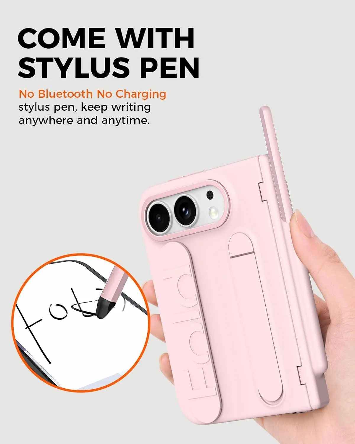 NINKI Wristband for iPhone Duo Phone Case with S Pen Holder & Stylus, Kickstand with Finger Loop, Hard Hinge Protector + Screen Protective Grip Cover for iPhone Duo 2026 Case Cute Womens Girly Pink