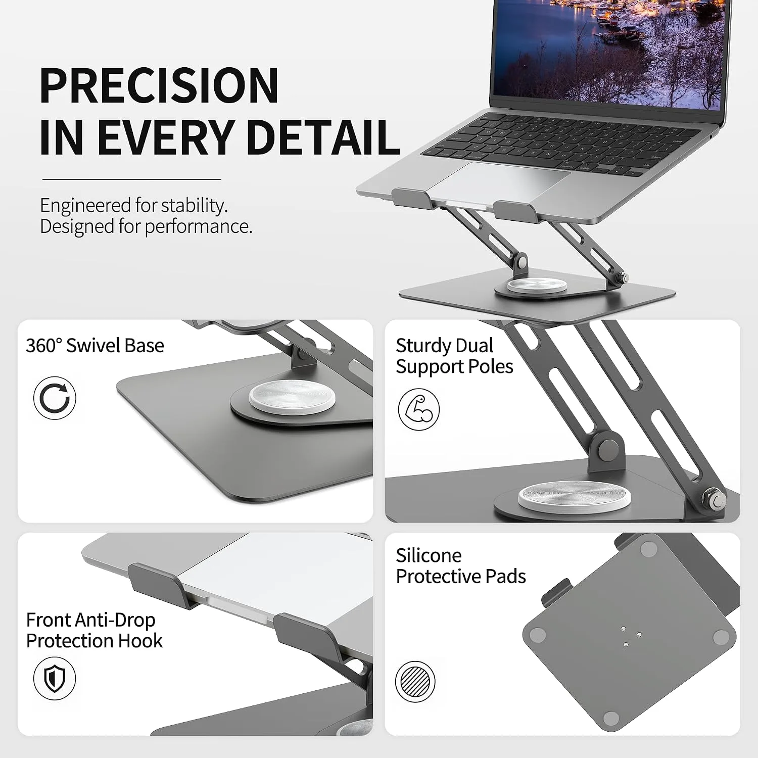 ALASHI 360° Rotating Laptop Stand, Multi-Angle, 10-17", Grey