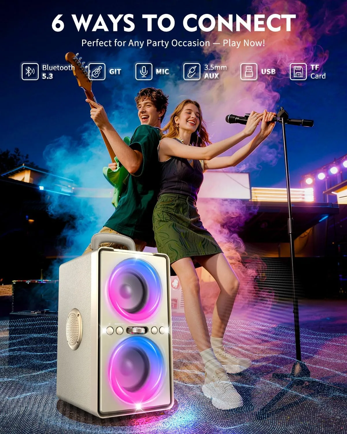 YIER Bluetooth Speaker, 240W Peak Loud Party Speaker with Deep Bass, White