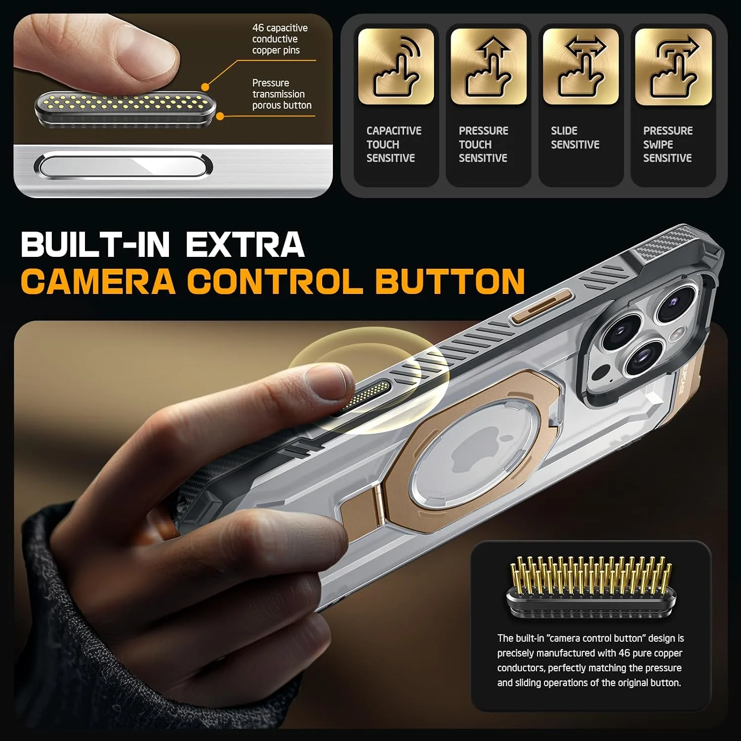 SUPCASE for iPhone 16 Pro Case with Camera Control Capture Button, Gold