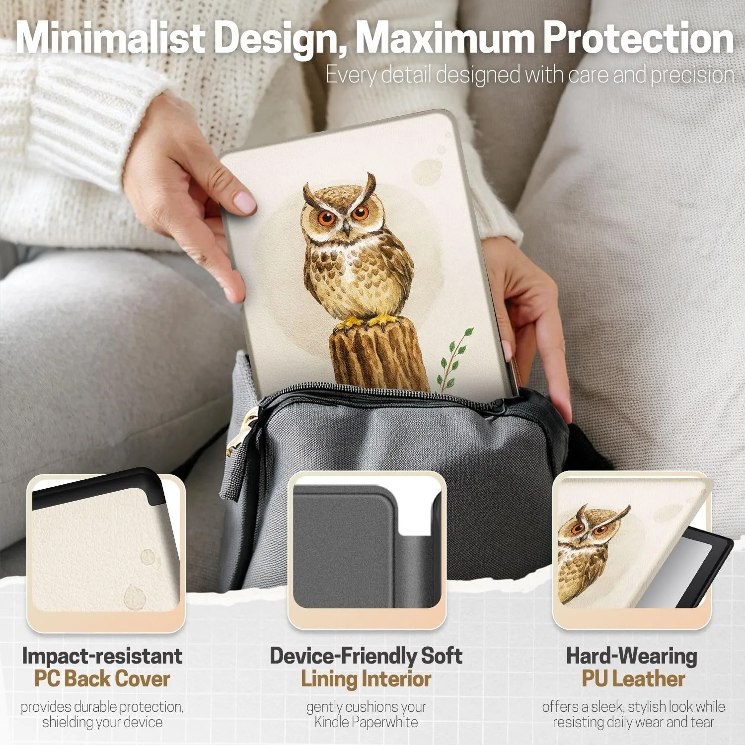 TNP Kindle Paperwhite 12th Gen Case, Colorsoft 7-Inch Cover Owl in the Tree