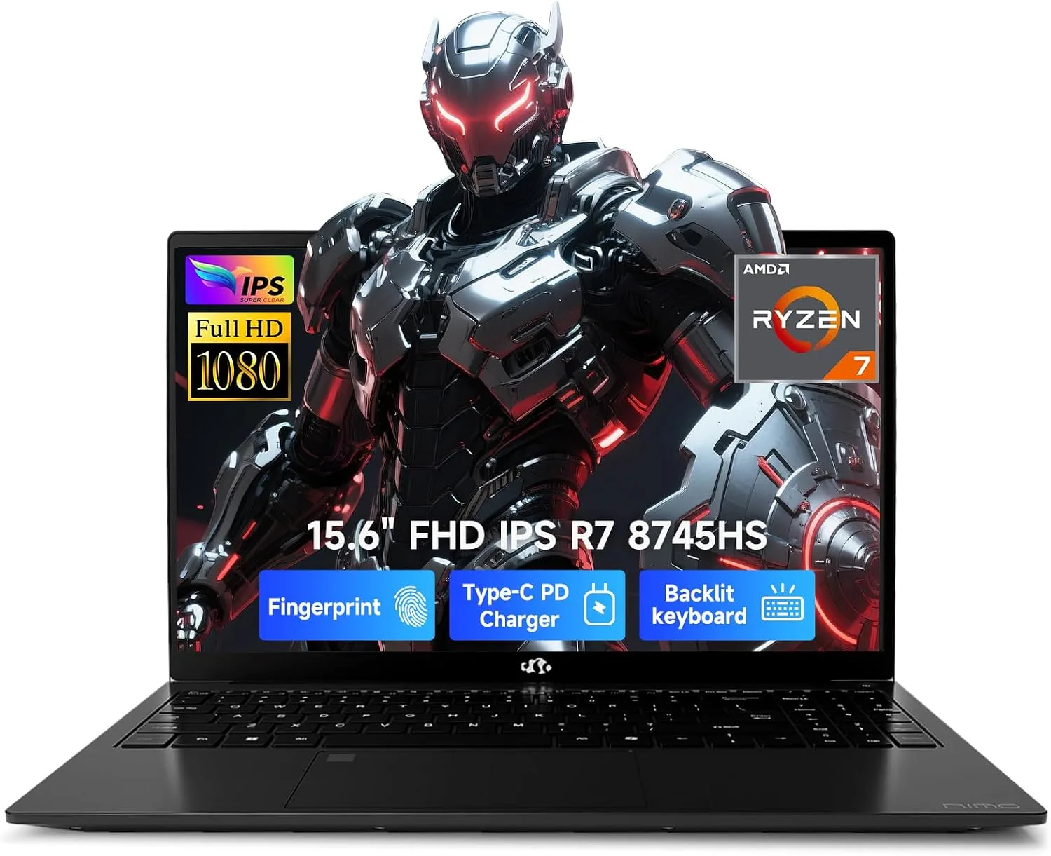 NIMO 15.6 AI-Ready-Laptop, AMD R7-8745HS 8 Core 16GB RAM 512GB SSD (beat R9 7940HS Up to 4.9GHz) 780M-Radeon FHD IPS 100W Fast PD for LLM Prototyping, Data Visualization & Light Gaming, 2-Yr Warranty