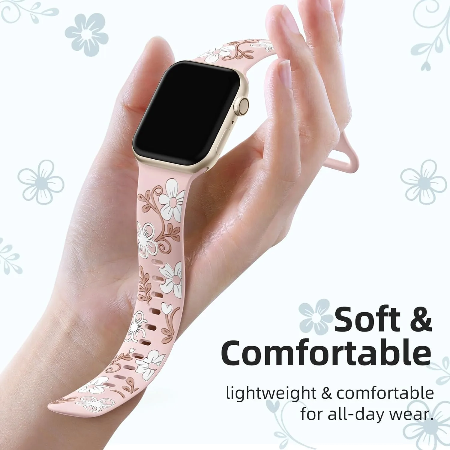Witzon Floral Silicone Band Compatible with Apple Watch Bands For Women