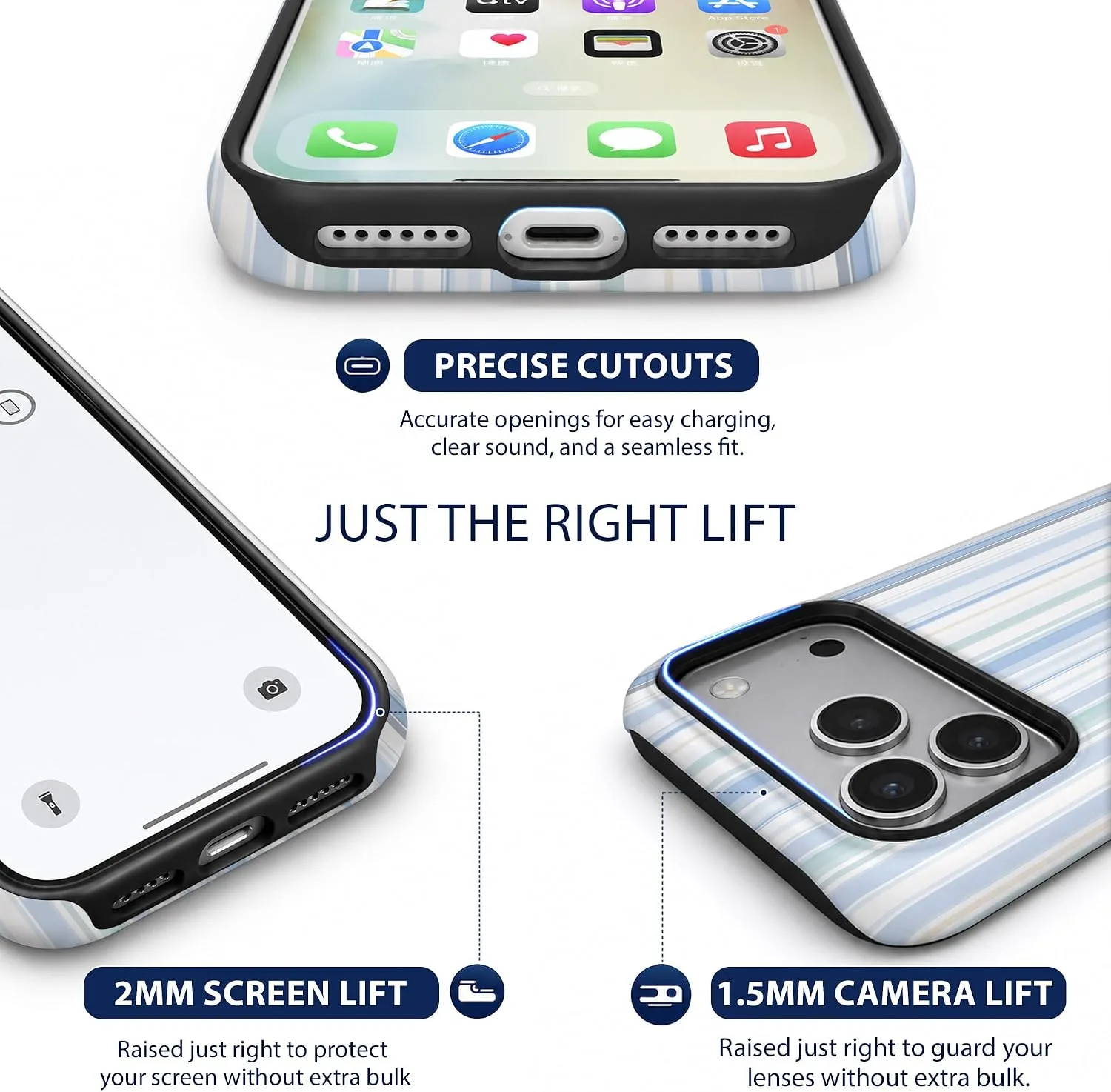 Magnetic for iPhone 17 Pro Max/18 Pro Max Phone Case, Pastel Blue Striped