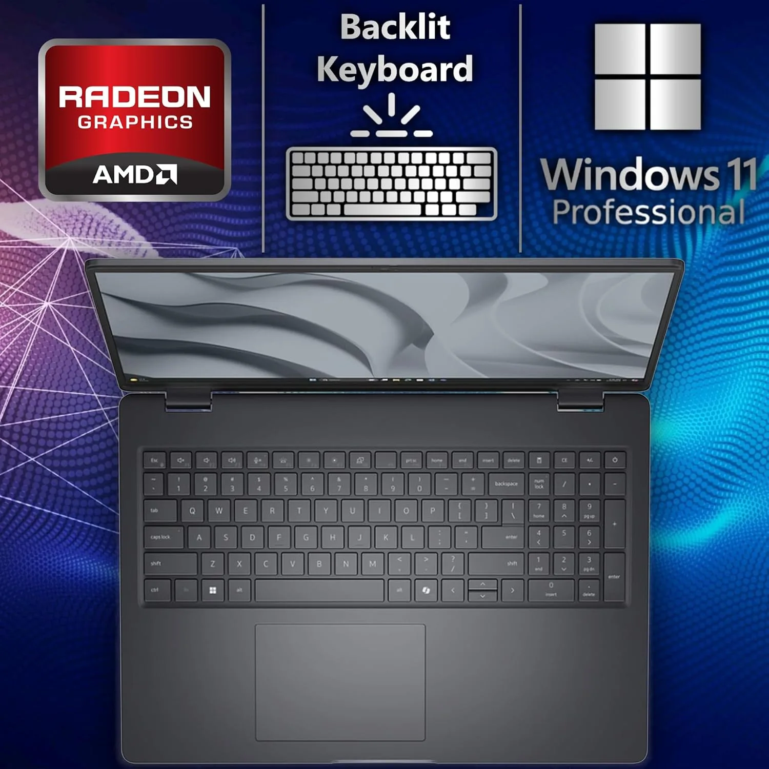 Dell Pro 16 Business Laptop, 16" FHD+ Display (Replaces Latitude 3550), AMD Ryzen 5 220 Processor, 16GB DDR5 RAM, 512GB PCIe SSD, WiFi 6E + BT, RJ-45, HDMI, Backlit Keyboard, HD Webcam, W11Pro - Black