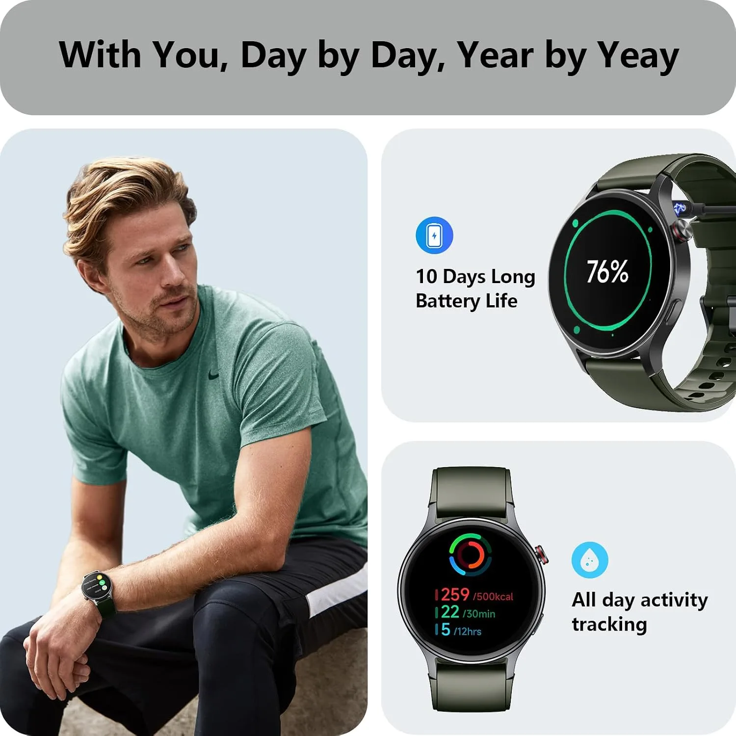 aeac Smart Watch for Women, AMOLED Ultra-Clear Screen Activity Trackers with Heart Rate/Sleep/SpO2 Monitor, Smartwatch for iPhone/Samsung/Android, 110+ Sport Modes (Army Green, S/M/L, Army Green)
