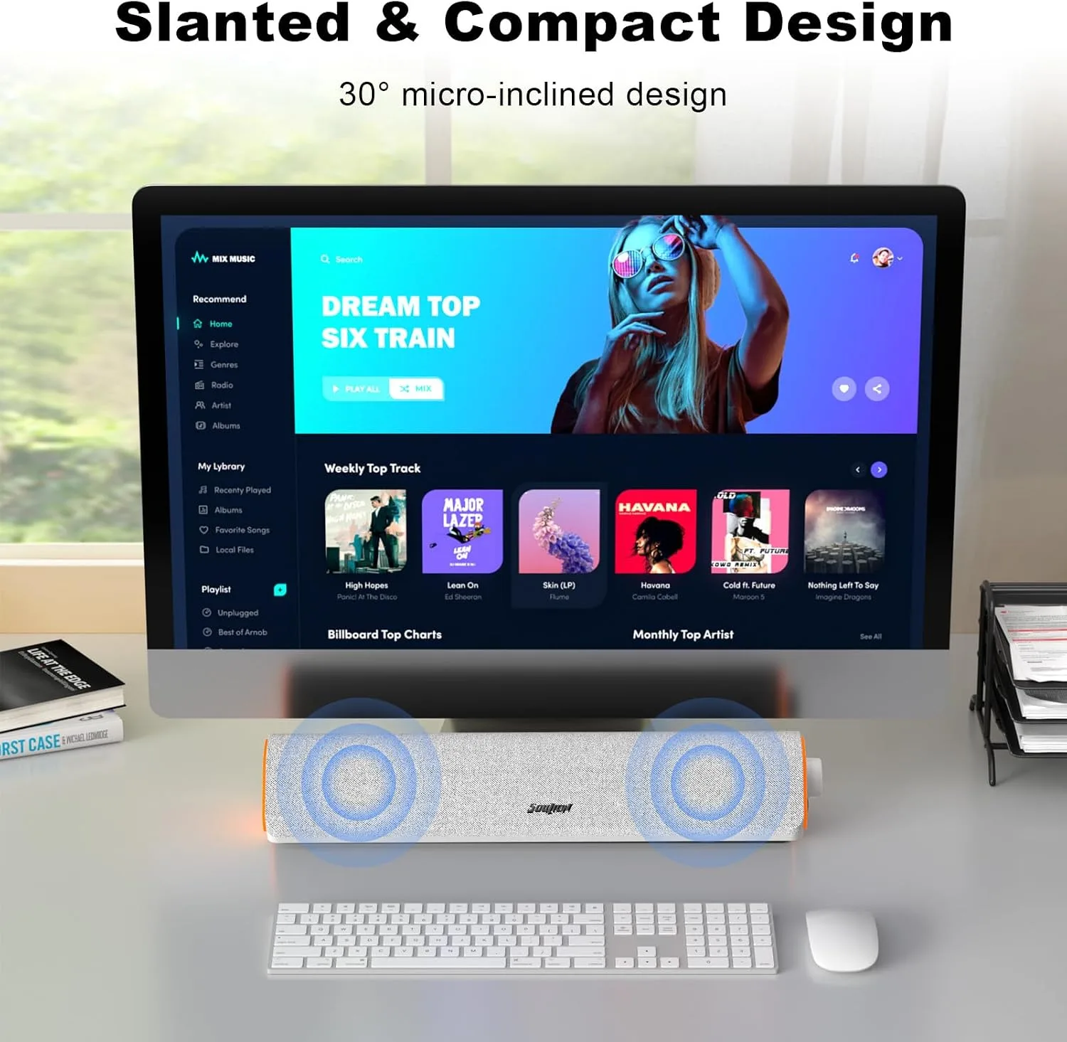 SOULION R50 Bluetooth Computer Speakers, USB Powered & 3.5 Aux White