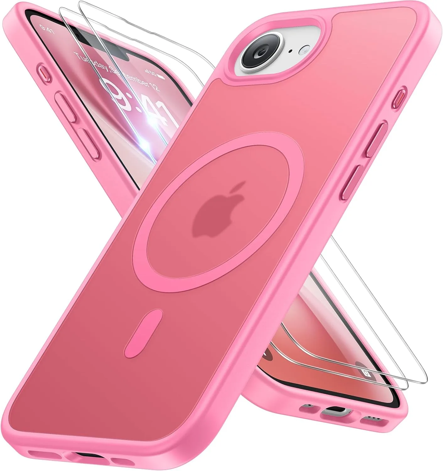 miracase for iPhone 16e case & iPhone 17e Case for MagSafe [with 2×9H+ Screen Protectors] TOP Military-Grade Protection Shockproof with Velvet Touch for iPhone 16e/17e Phone Case 6.1", Matte Pink