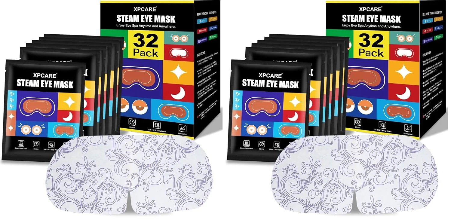 XPCARE 64 Pack Steam Eye Masks for Dry Eyes, SPA Warm Sleep Eye Mask, Disposable Heated Eye Mask for Dark Circles, Puffy Eyes, Relief Stress Eye Fatigue(Unscented)