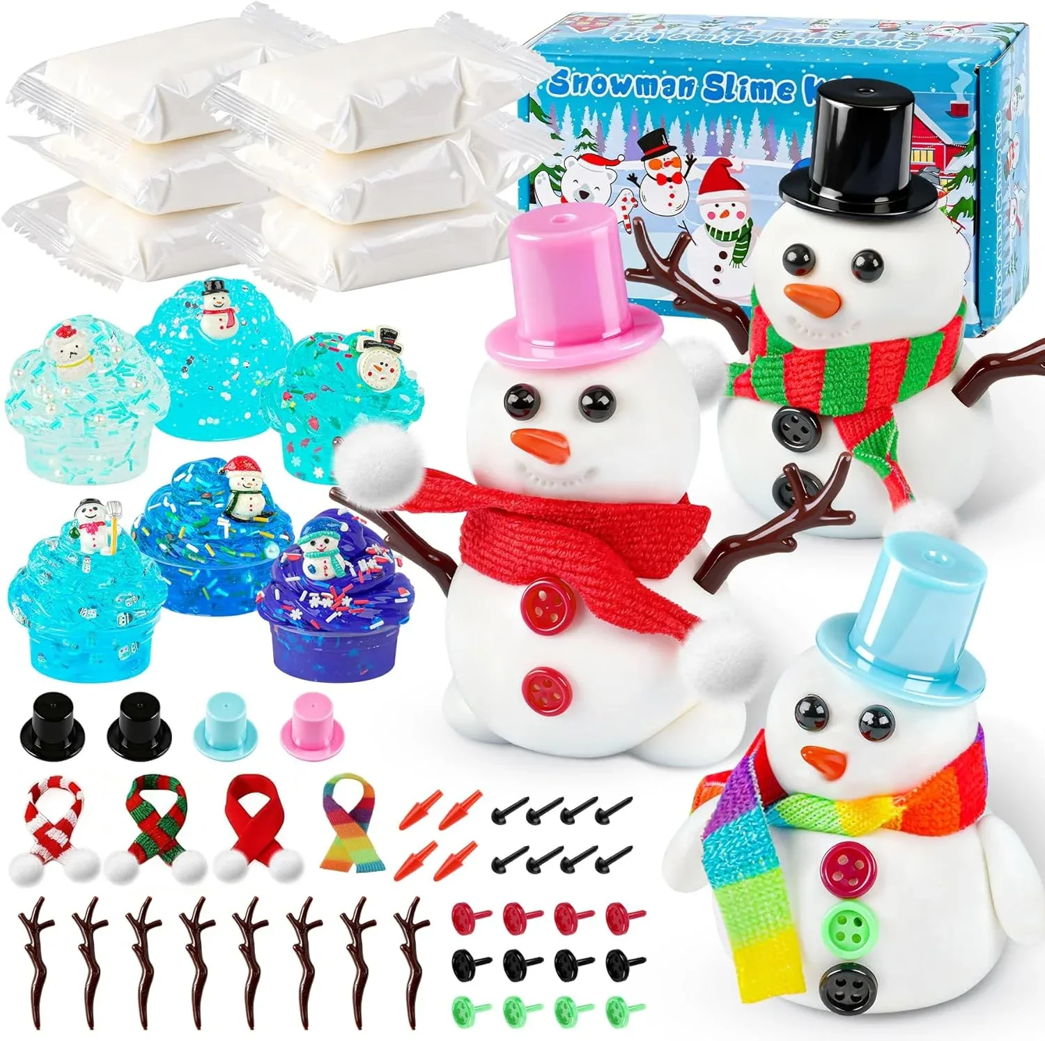 6 Pack Slime Stocking Stuffers, Stocking Stuffers for Kids,Christmas Crafts, Kids Crafts Snowman DIY Kit,Crafts Xmas Gift