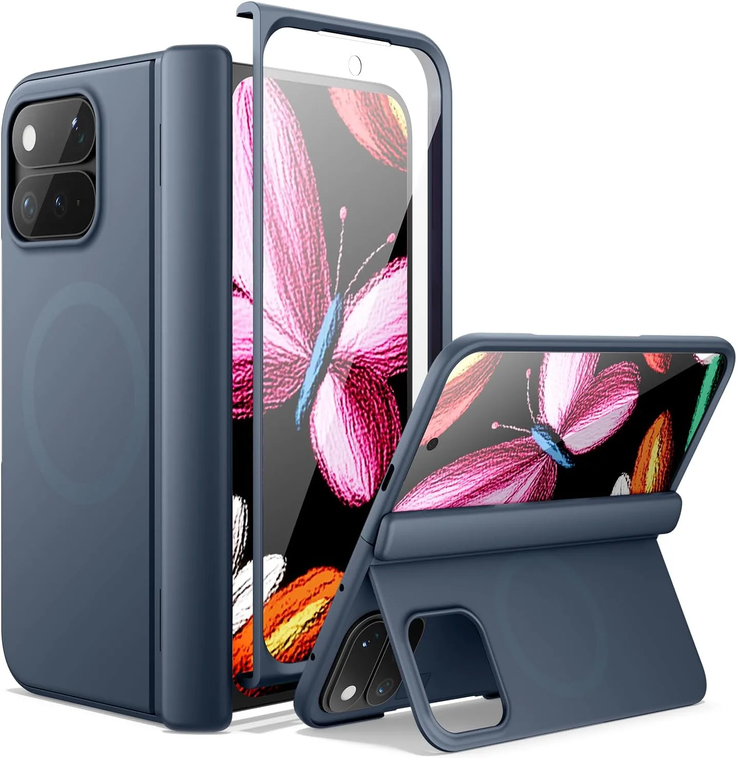 SURITCH for Google Pixel 11 Pro Fold Case with Screen Protector, Compatible with MagSafe, Magnetic Shockproof Protective Cover Slim Bumper Cases with Hinge Protection & Built-in Kickstand, Navy