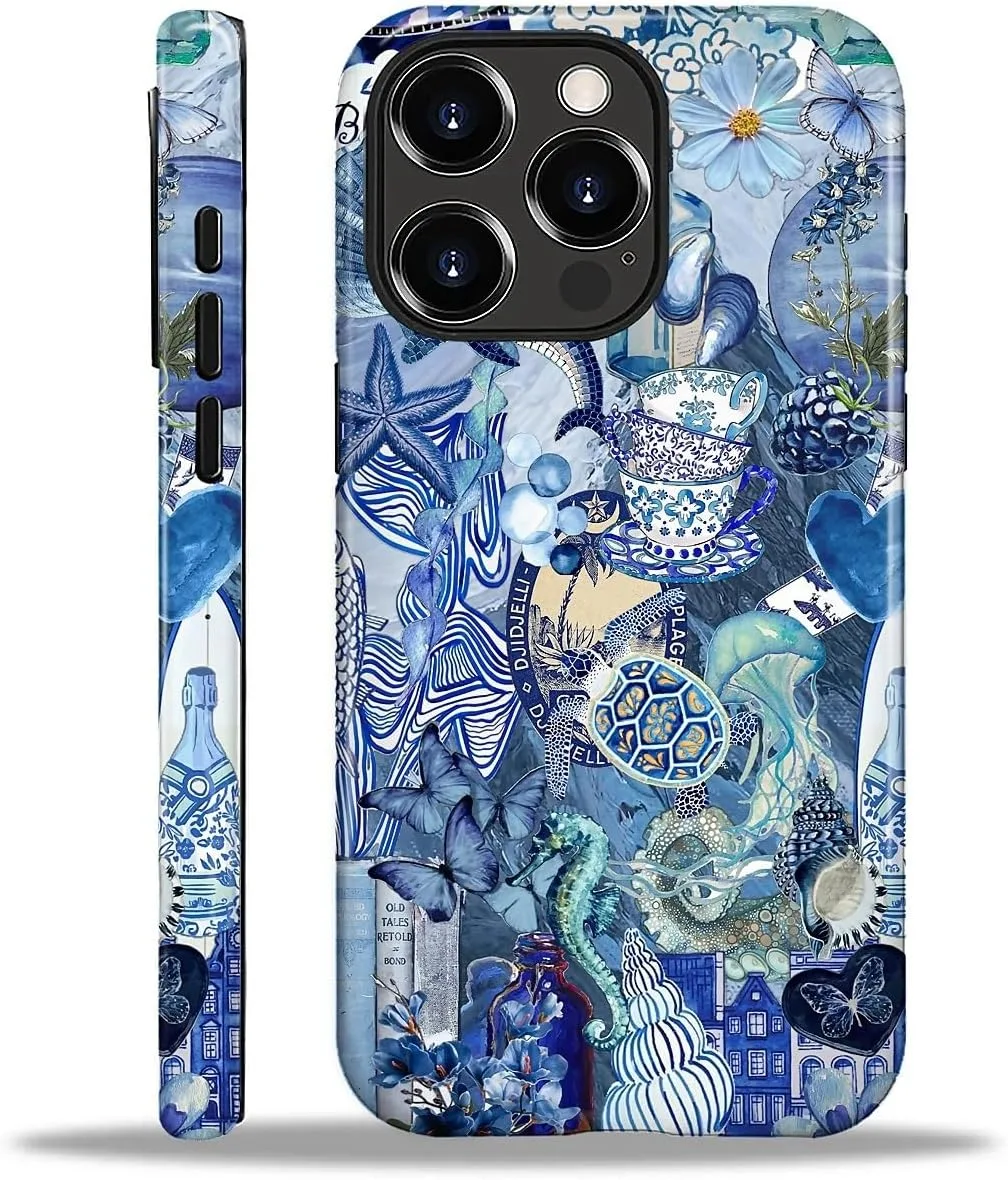 DAIZAG Case for iPhone 16 Pro,Mixed 2 Layer Design Shockproof Soft TPU Ddouble Protection Phone Case for iPhone 16 Pro-Blue Book Sea Life World
