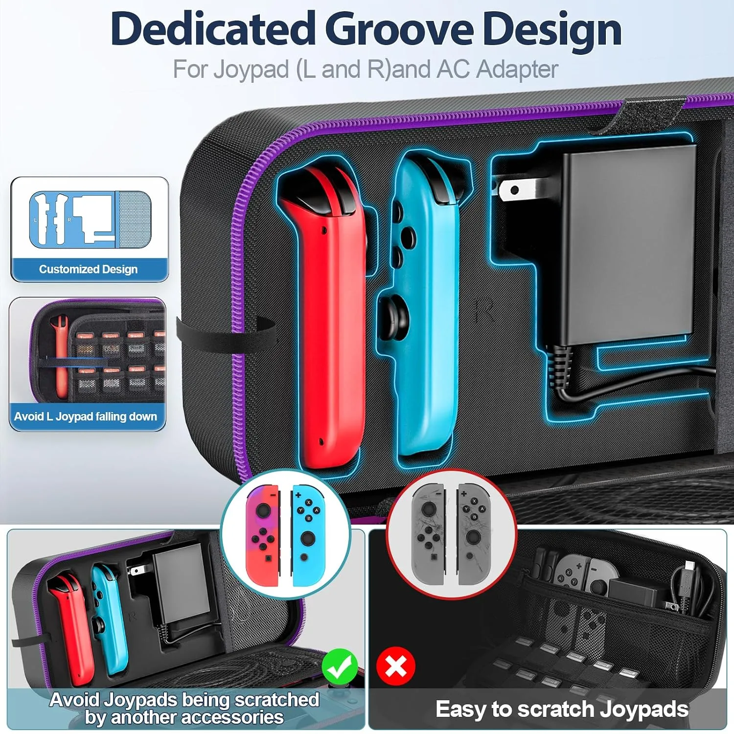 OIVO Switch 1 Carrying Case Compatible with Nintendo & OLED, Portable Switch Travel Carry Case Fit for Joy-Con and Adapter, Hard Shell Protective OLED Pouch Bag with 20 Games, Purple
