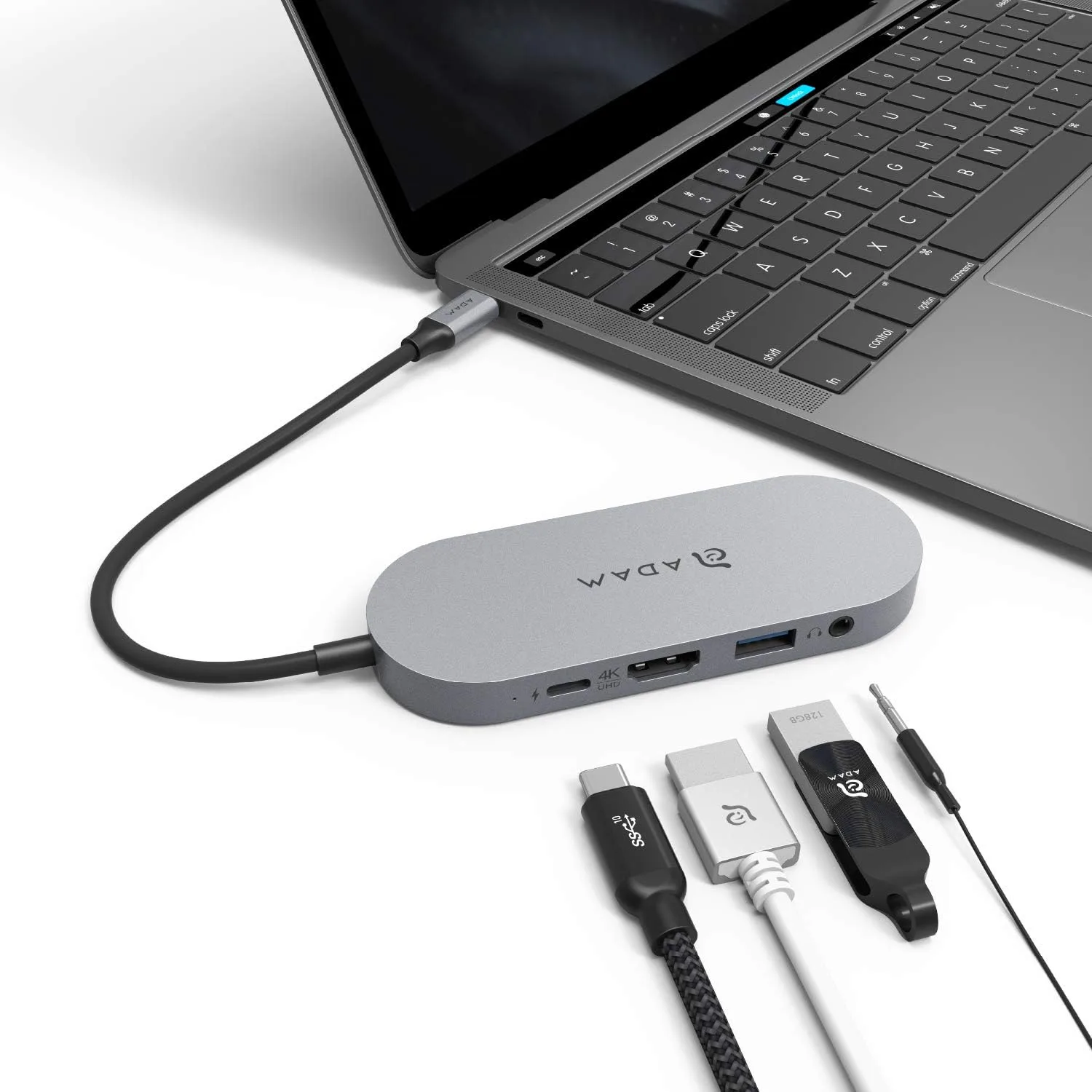 ADAM elements USB-C Hub with 480GB SSD External Storage, 4-in-1 Multiport Adapter with 4K HDMI, 60W PD & 3.5mm Audio for MacBook Pro/Air M4-M1, iPad Pro & iPhone 17-15