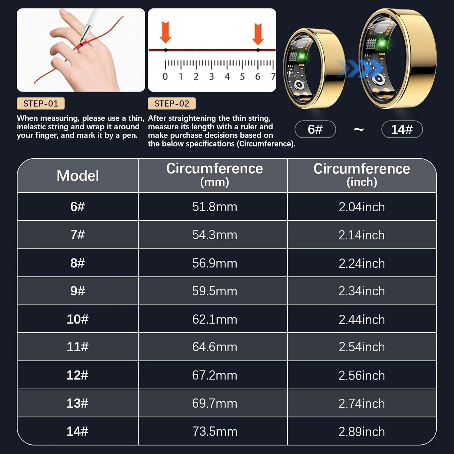 Smart Ring for Women Men, Fitness Ring with Heart Rate, Blood Oxygen,Stress, Sleep Tracker, Step Tracker, Fit Ring No Subscription Fee, IP68 Waterproof Smart Ring for iPhone & Android (Gold, 9#)