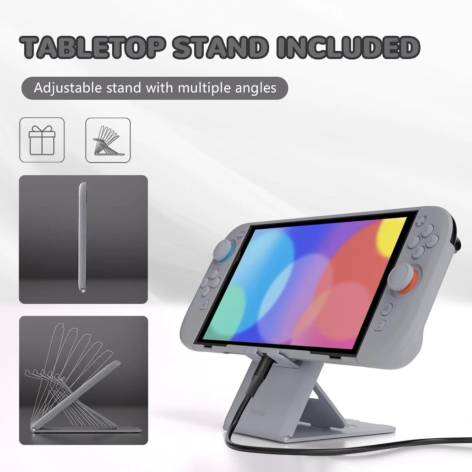 PlayVital Hard Case for Nintendo Switch 2 with Extra Stand & Thumb Grip Caps | Split Design, Dockable Protective Full-Body Shell Cover for Nintendo Switch 2 | Solid Color Series, New Hope Gray
