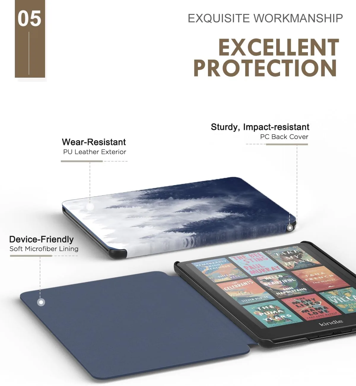 Moko Magnetic Case for 7" Kindle Paperwhite 12th Gen/Colorsoft, Gray Forest