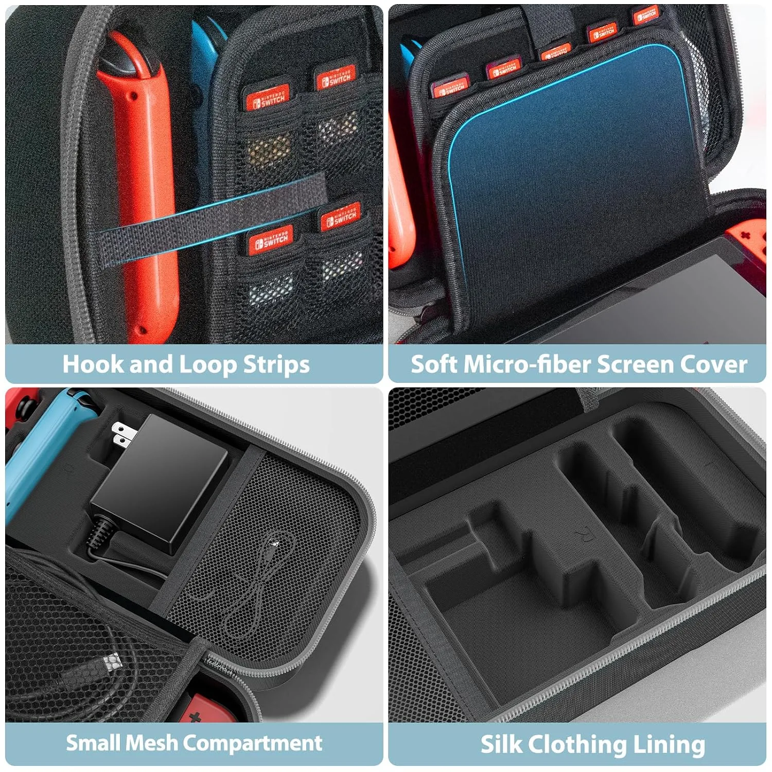 OIVO Switch 1 Carrying Case Compatible with Nintendo & OLED, Portable Switch Travel Carry Case Fit for Joy-Con and Adapter, Hard Shell Protective OLED Pouch Bag with 20 Games, Grey