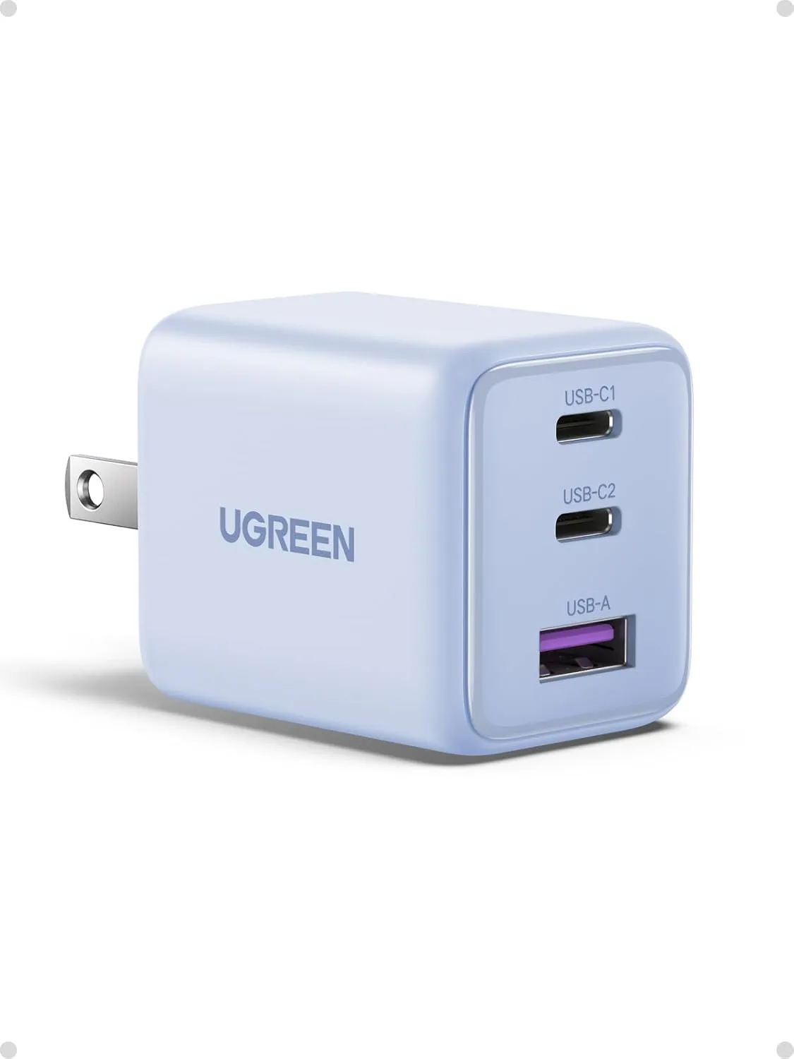 UGREEN 3-Port 30W USB C Charger Block, GaN II Type C Fast Charging, Blue