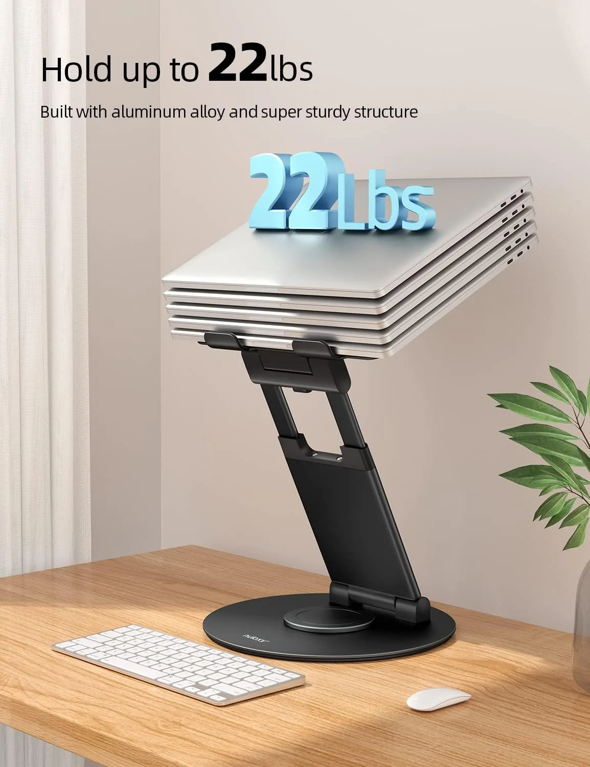 Nulaxy 18" Height Telescopic 360 Rotating Aluminum Laptop Stand Desk, Black