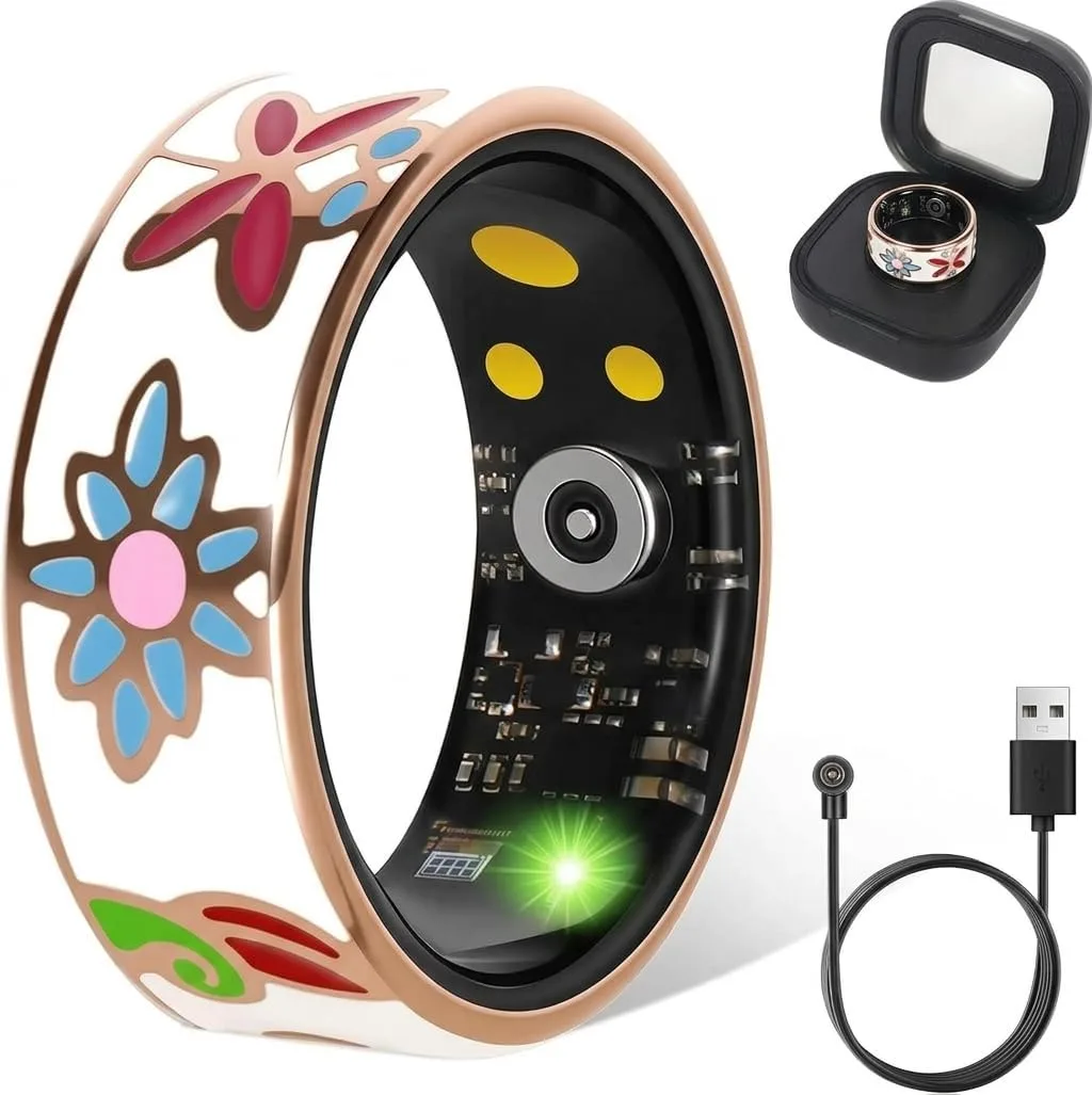Smart Ring for Women Fitness Ring Activity Health Tracker(10#&Floral)