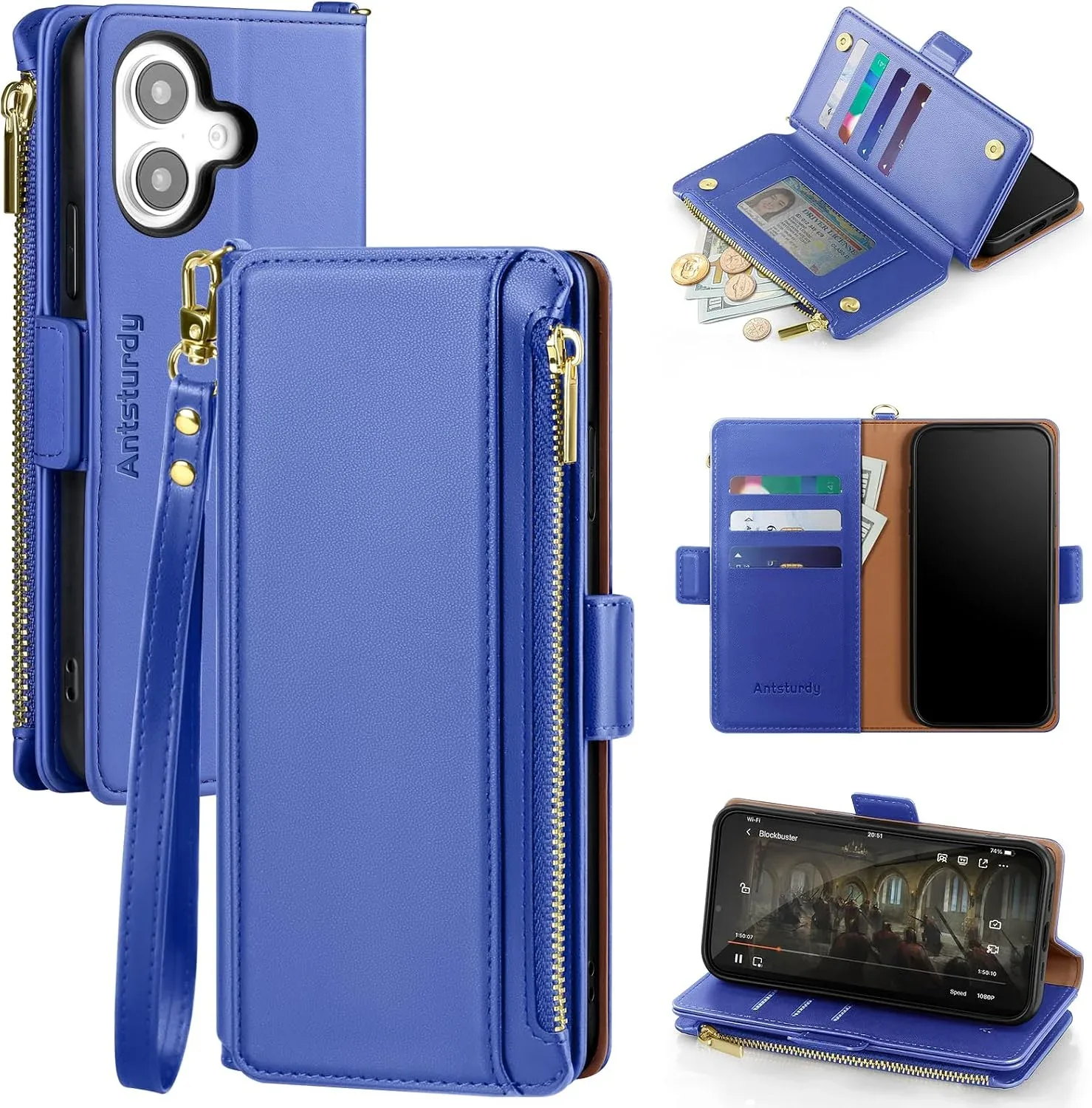 Antsturdy for iPhone 16 Phone Wallet Case Women,Ultramarine