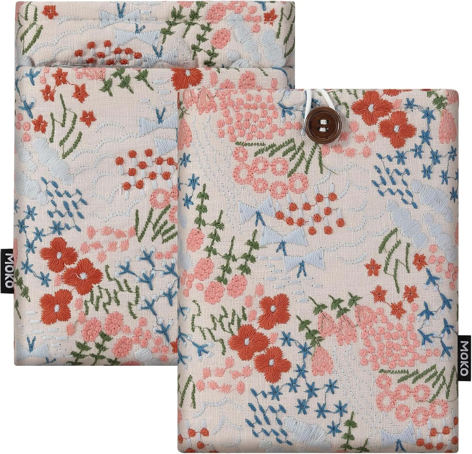 MoKo 6-7 Inch Embroidered Daisy Padded E-Reader Sleeve Zippered Bag with Back Pouch for Most 6/6.8/7 inch E-Reader, 6" Nook Glowligt 4, 6" Kobo Clara BW/Clara Colour, Beige Floral