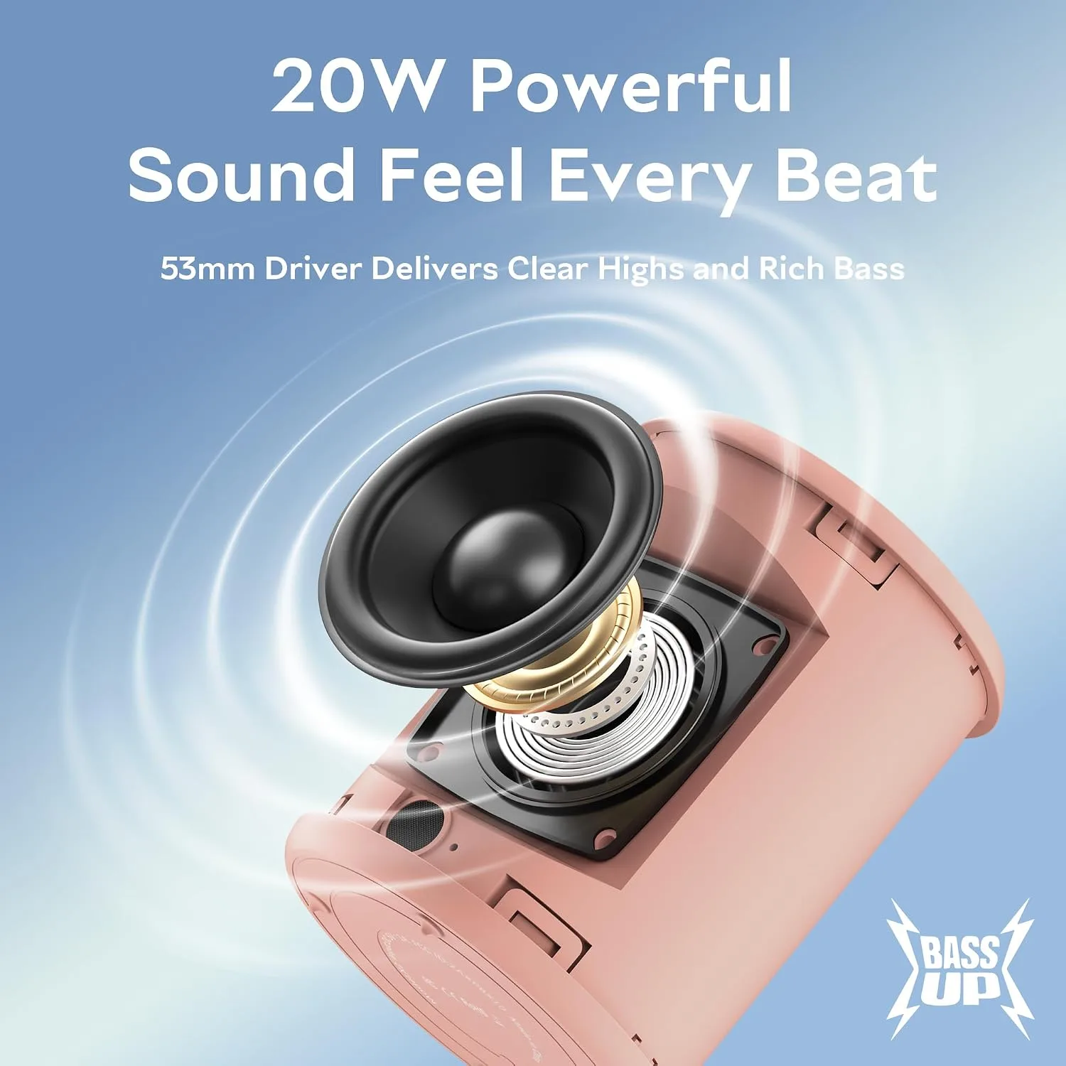 Portable Bluetooth Speaker, IPX7 Waterproof Wireless Speaker with 20W Loud Stereo Sound, 15H Playtime & Beat-Synced RGB Light, Small Outdoor Speaker for Shower, Pool, Beach,Hiking,Gifts(Pink)