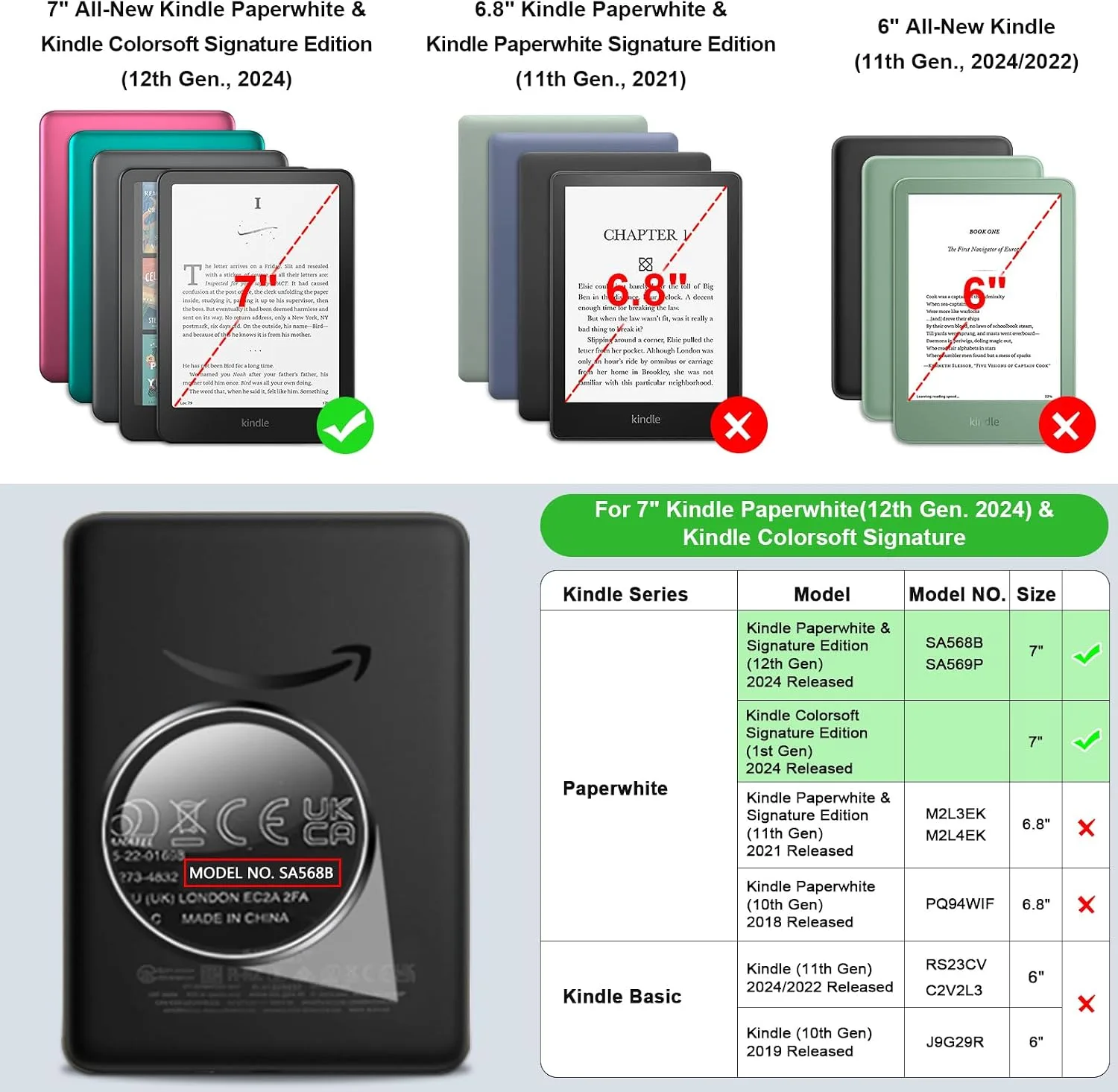 Fintie Clear Case for 7" Kindle Paperwhite 12th Gen 2024 & Kindle Colorsoft