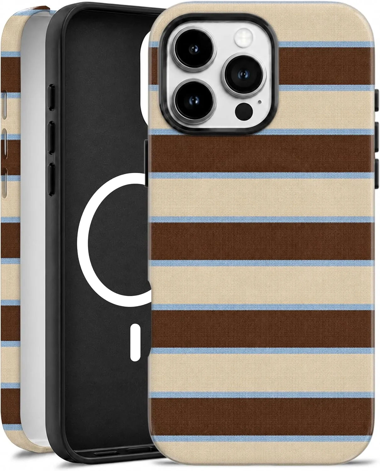 Magnetic for iPhone 16 Pro Max Brown Horizontal Striped Phone Case