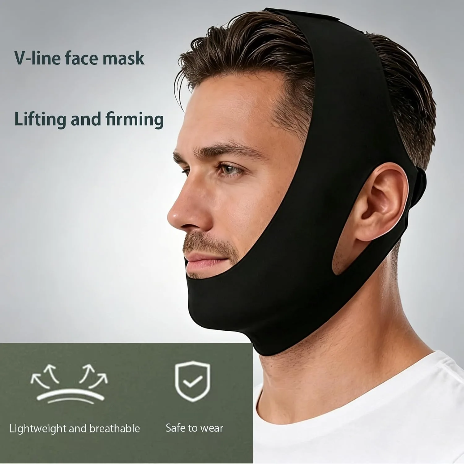 Collagen Face Sculpt Wrap, Jawline Strap, Jaw Shaper for Men, V-Line Lifting Mask, Reusable & Washable for Sleep & Daily Wear (Beige-1PCS)